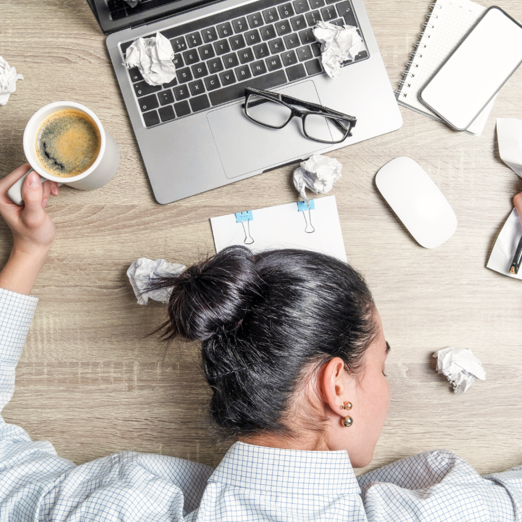 Top View of Tired and Exhausted Employee