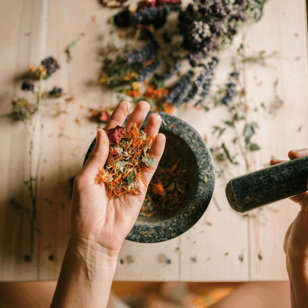 Grinding Herbs with Mortar