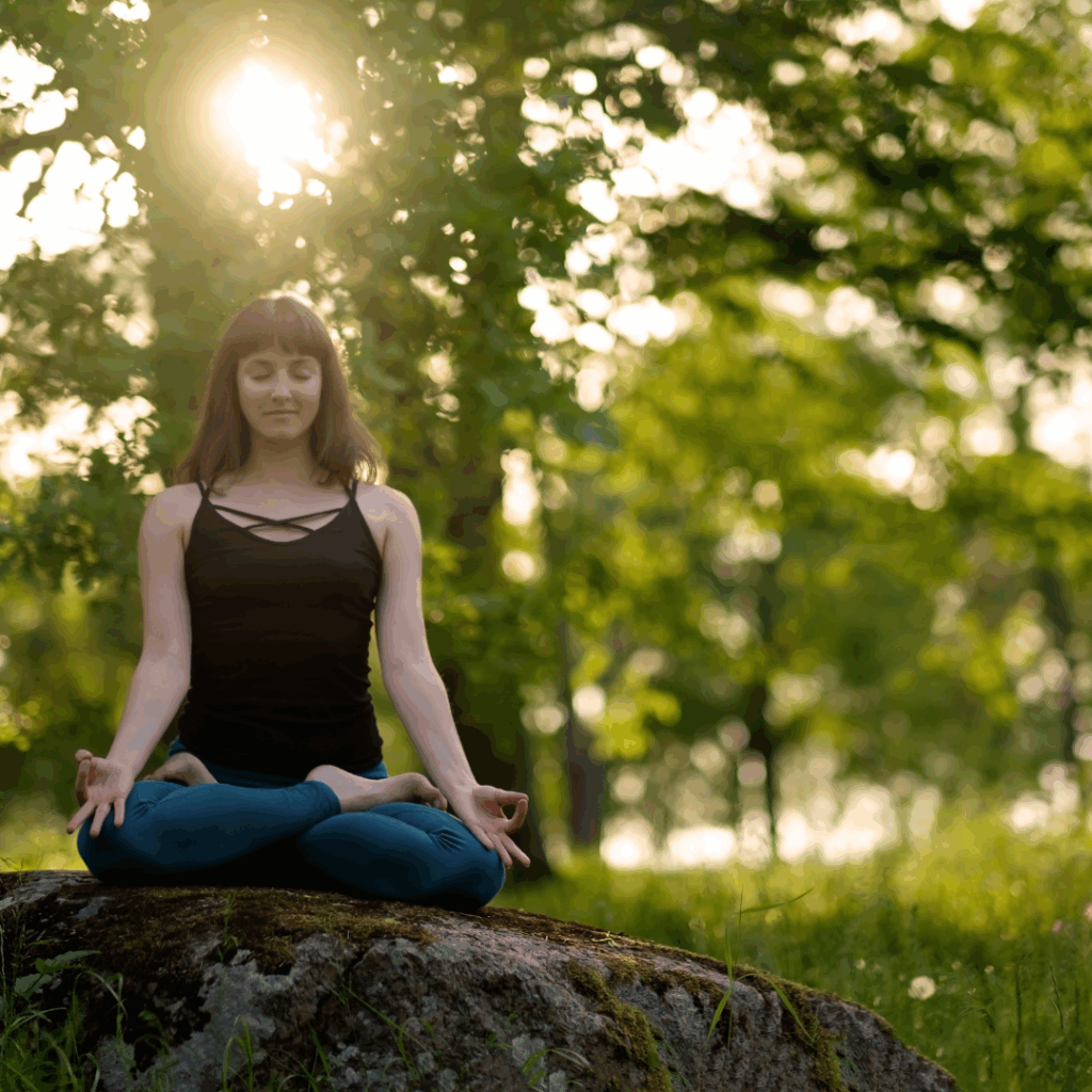 Meditation Healthy Life Exercise Concept. Meditating and Relaxing in Padmasana Lotus Pose