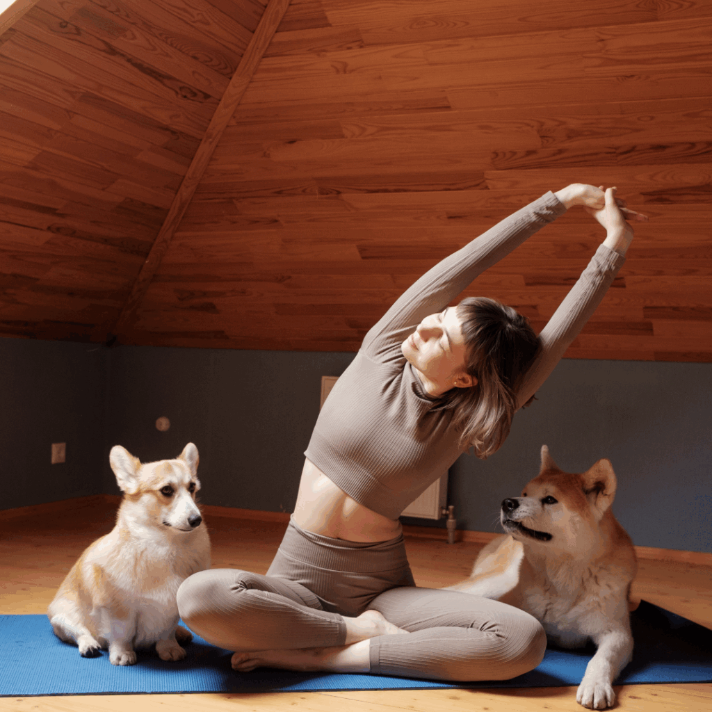 Woman Working Out with Dogs