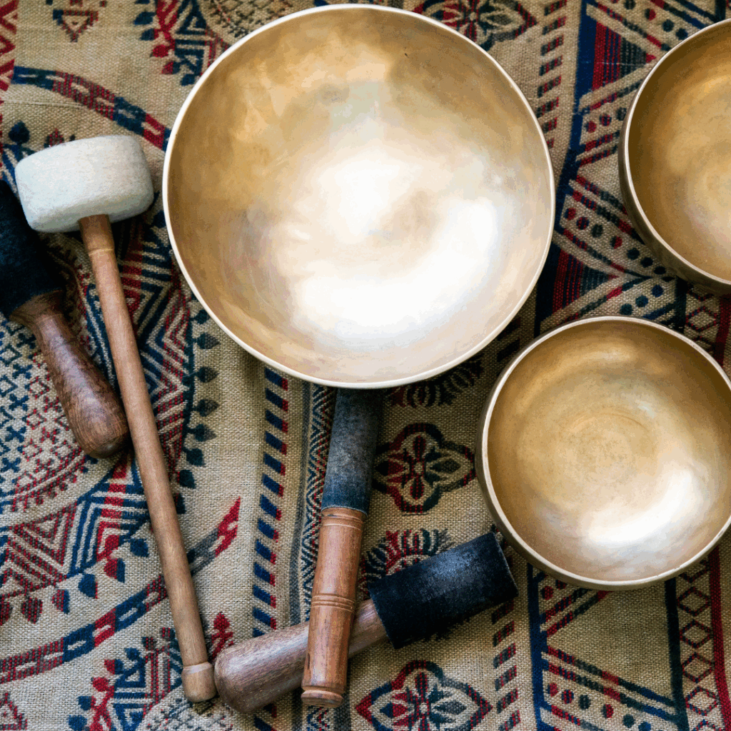Accessories for sound massage. Tibetan singing bowls treatment