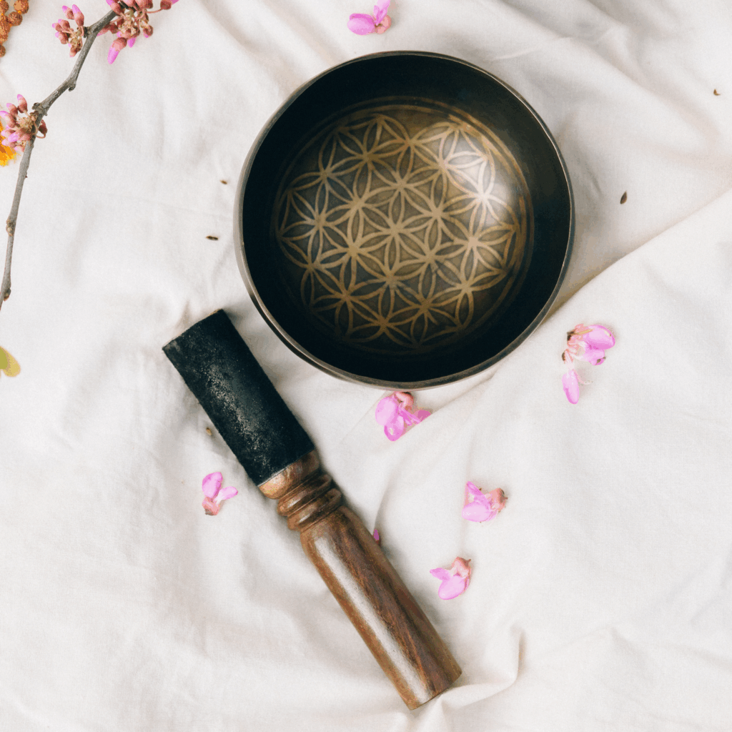Tibetan Singing Bowl on White Fabric