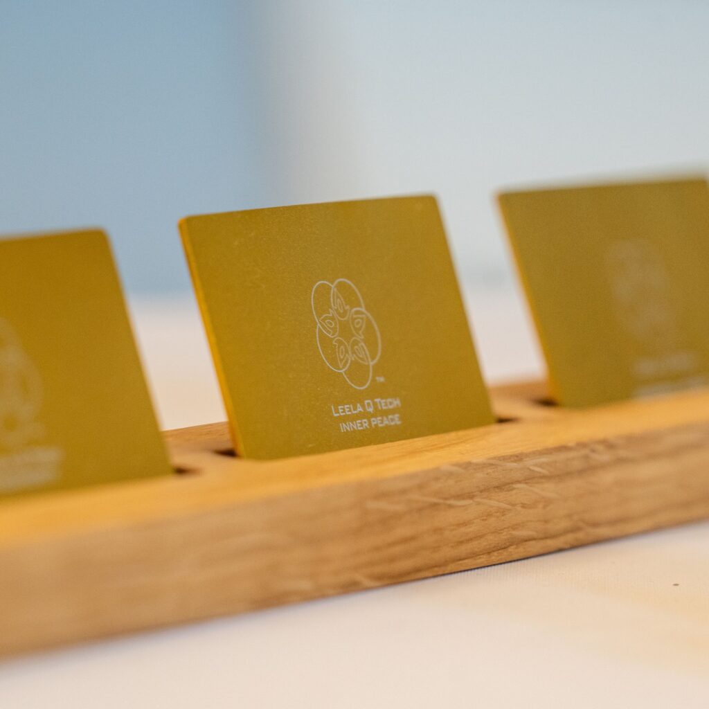 Inner Peace Frequency Cards from Leela Quantum Tech on display at FlowFest.