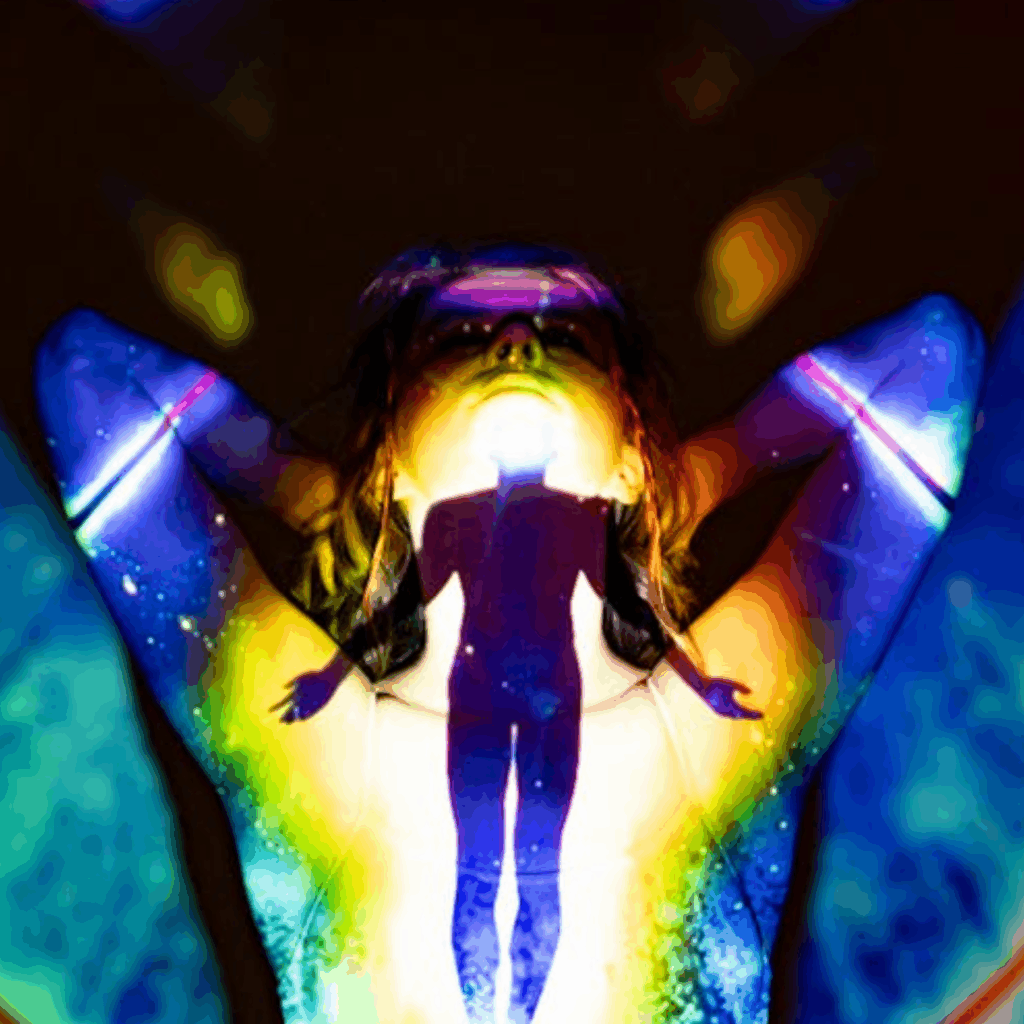 Woman in Black Brassiere and Panty With Blue and Purple Light